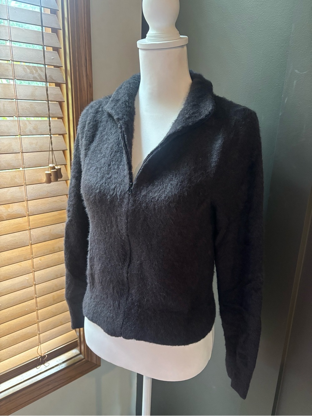 No Boundaries Fuzzy Zip Up Jacket Black Soft Plush Y2K-Style Cropped L